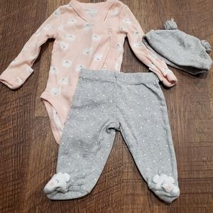 Carters Baby Cotton Matching Set Pink Gray Bear Bodysuit Polka Dot Leggings Hat